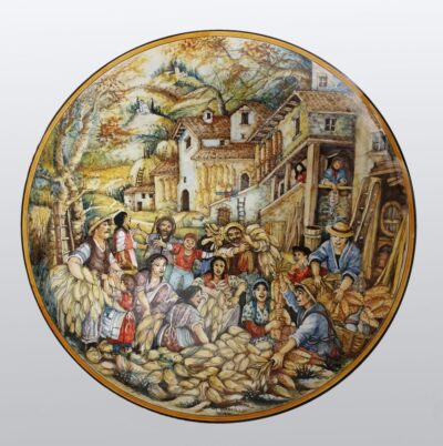 Piatto Naif "La raccolta del granturco"
