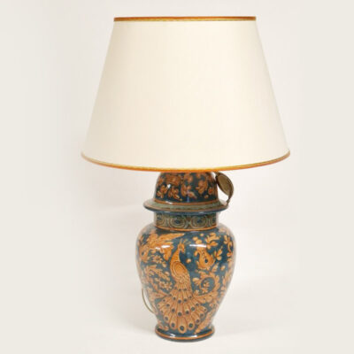 La2 Lampada a vaso pavone fondo celeste e oro